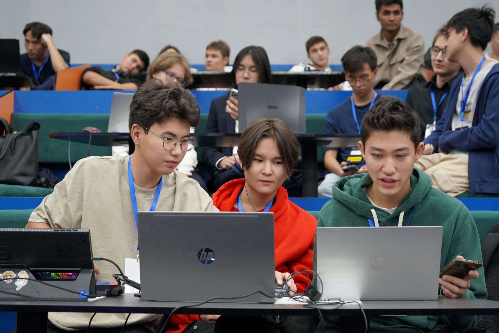 Students at an AI hackathon